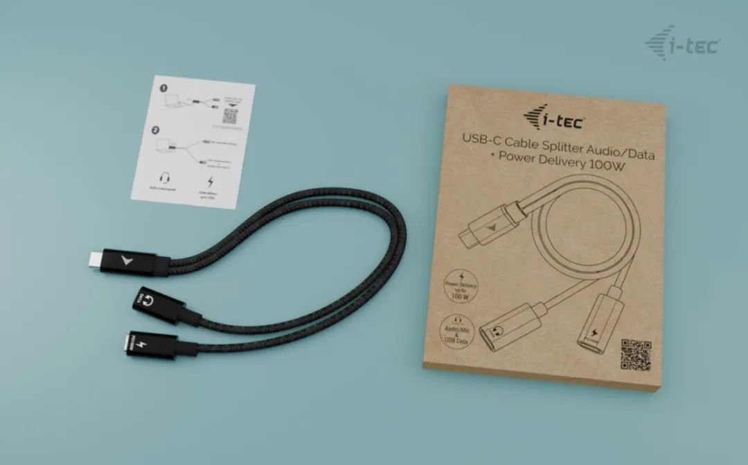 I-tec C31DUALSPLITTERCBLPD USB-C Splitter Audio/Data + Power Delivery 100W - Zwart - afbeelding 6 van 6