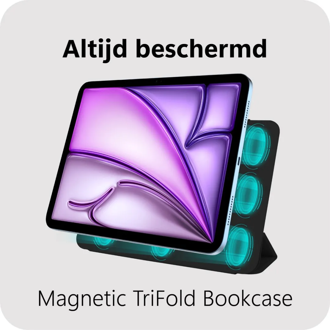 Just in Case iPad Air 11 Hoes - Magnetic TriFold Bookcase - Zwart