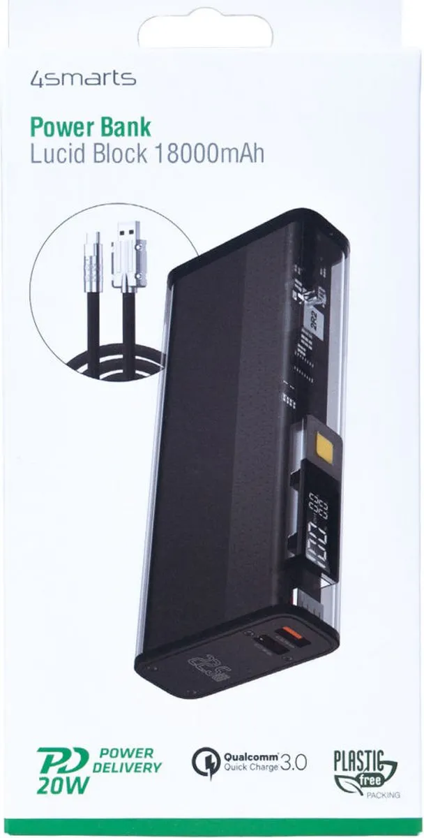 4Smarts Powerbank 18.000mAh 100W PD/QC - Zwart