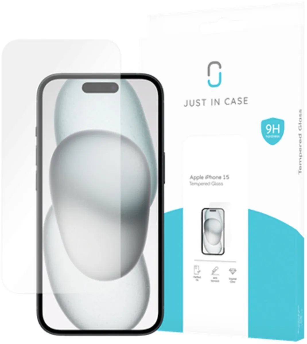 Just in Case iPhone 15 Tempered Glass Screenprotector - Transparant