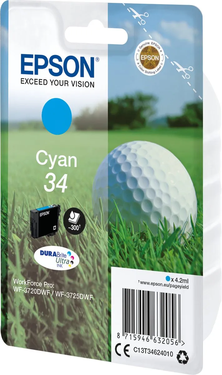 Epson DURABrite Ultra C13T34624020 Cyaan Cartridge - 300 Pagina's