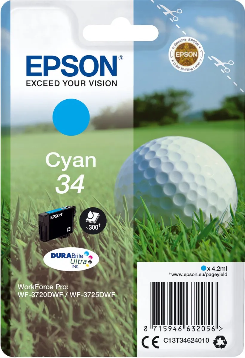 Epson DURABrite Ultra C13T34624020 Cyaan Cartridge - 300 Pagina's