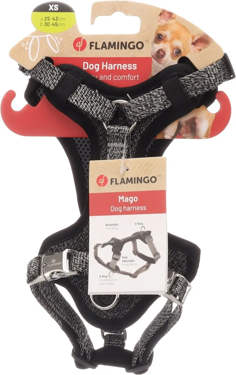 Flamingo Mago Harnas - Donkergrijs XS 25-43cm