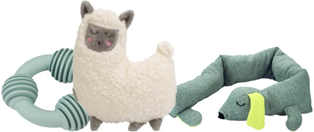 Beeztees Puppy Knuffel - 3 Stuks - Groen/Grijs/Wit
