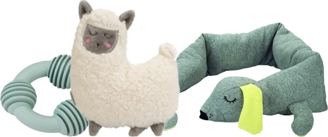 Beeztees Puppy Knuffel - 3 Stuks - Groen/Grijs/Wit