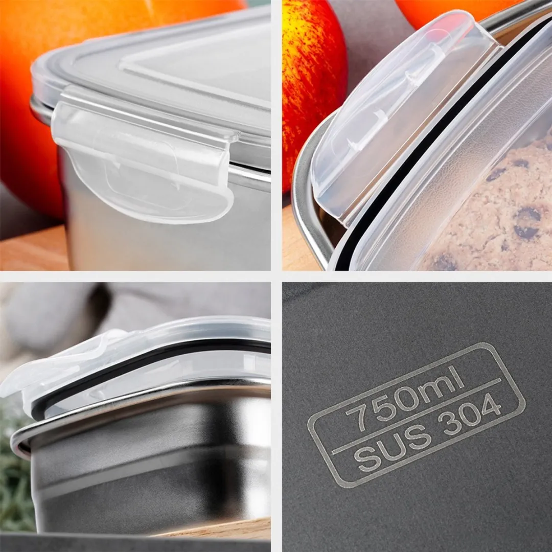 Excellent Houseware RVS Voedselcontainer 700ml - Zwart - afbeelding 6 van 6