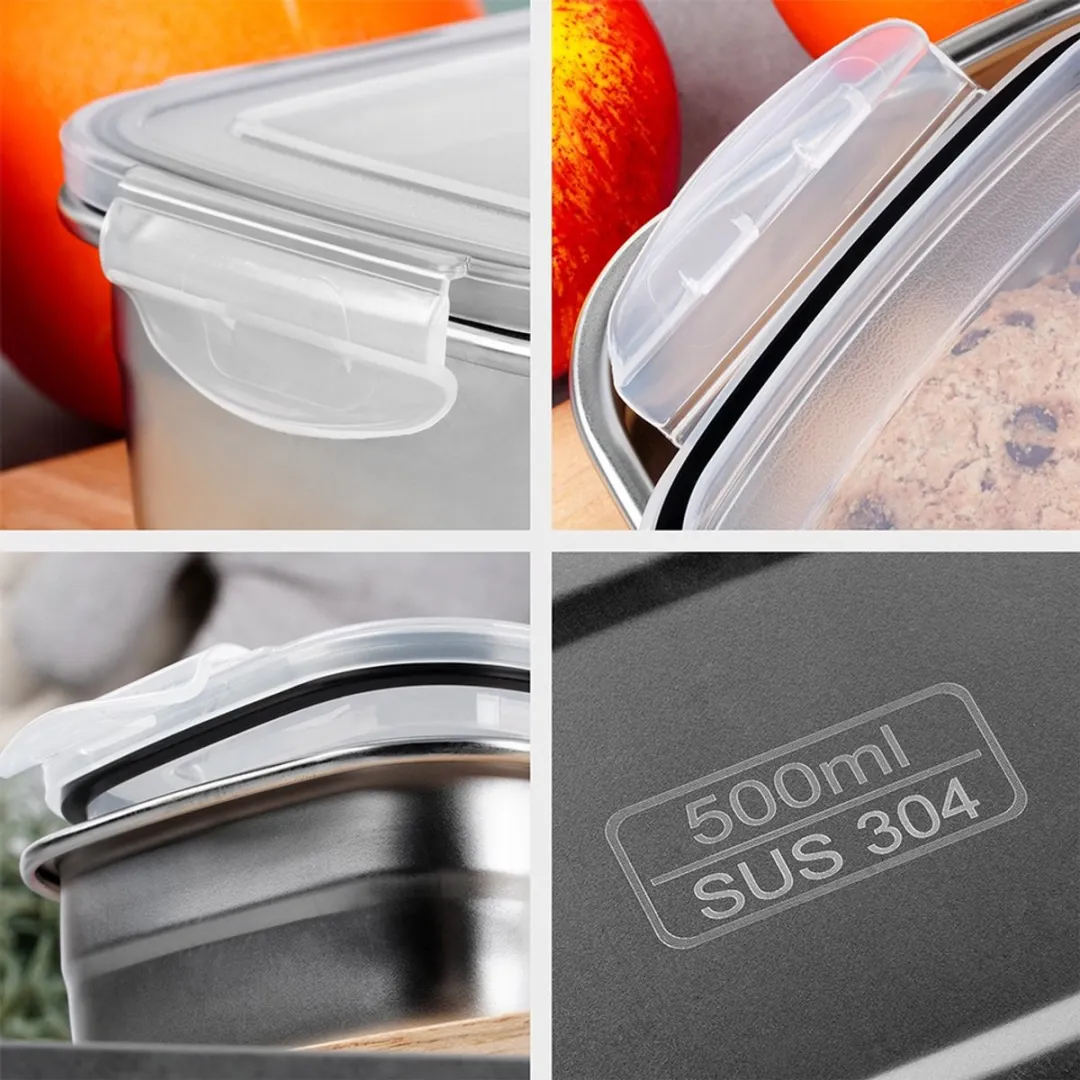 Excellent Houseware Voedselcontainer Roestvrij Staal 500ml - Zwart - afbeelding 6 van 6