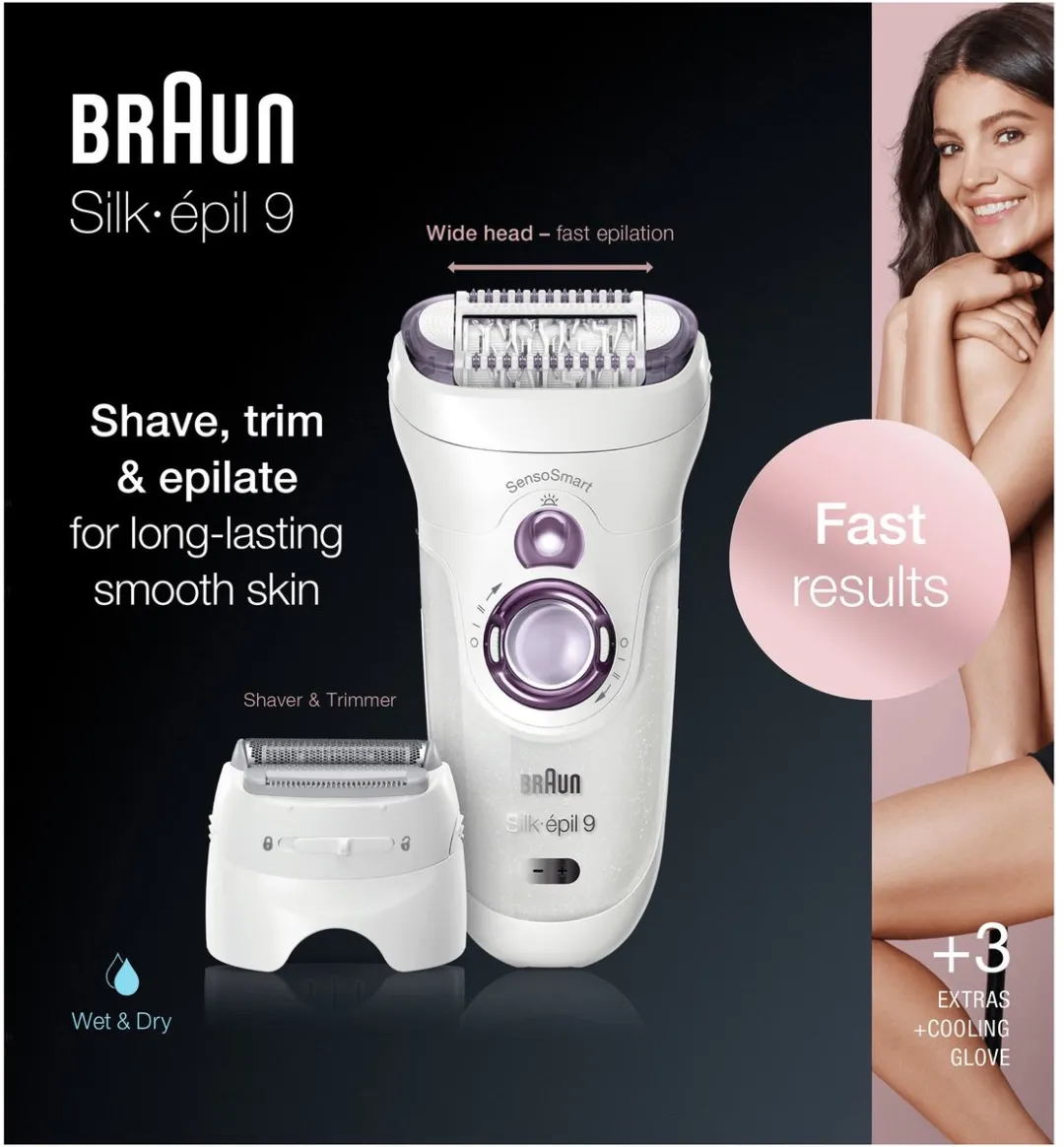 Braun Silk-épil 9 9-710 Ontharingsapparaat - 3 Opzetstukken - Wit/Paars