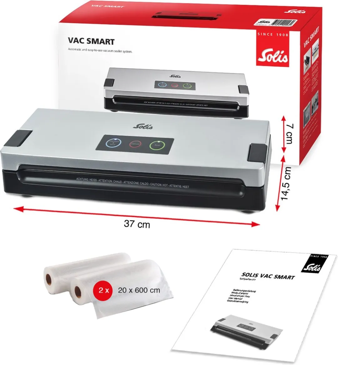 Solis Vac Smart 577 Vacuümmachine - 2 Rollen 20x600cm - Zilver - afbeelding 6 van 6