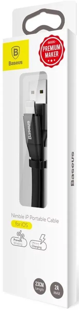 Baseus Nimble CALMBJ-B01 USB/Lightning Kabel 2A - 0,23m - Zwart
