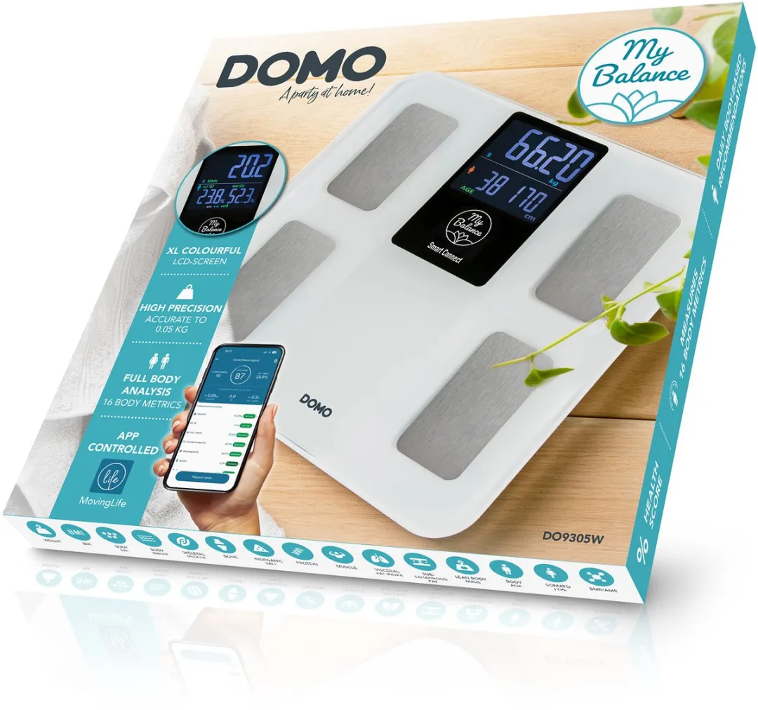 Domo DO9305W Slimme Personenweegschaal - Lichaamsanalyse - Bluetooth - 180 kg - Grijs