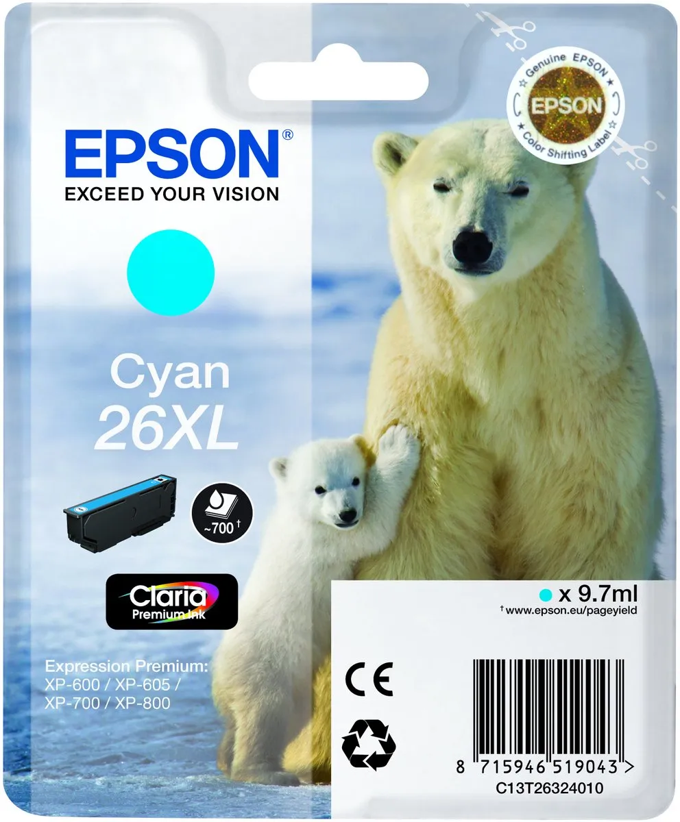 Epson 26XL Cyaan Inktcartridge C13T26324010 - 700 Pagina's