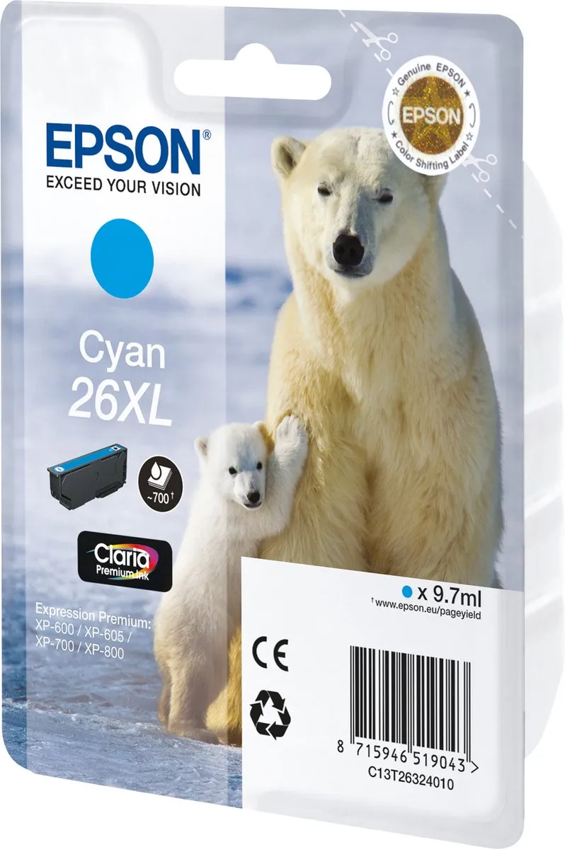 Epson 26XL Cyaan Inktcartridge C13T26324010 - 700 Pagina's