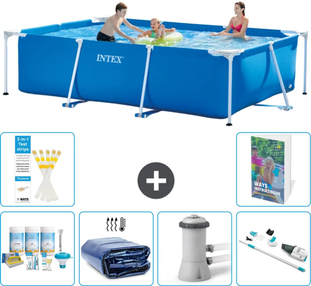 Intex Rechthoekig Frame Zwembad 300x200x75cm Blauw - 7-delig