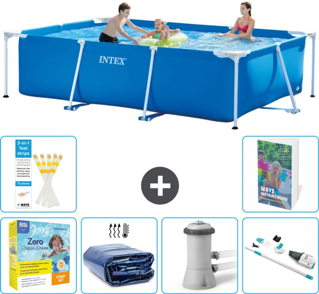 Intex Rechthoekig Frame Zwembad 300x200x75cm Blauw - 7-delig