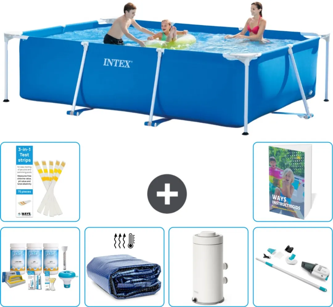 Intex Rechthoekig Frame Zwembad 300x200x75cm Blauw - 7-delig