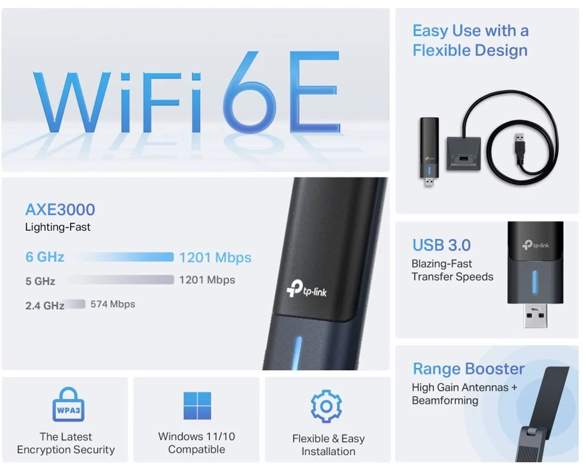 TP-Link Archer TXE50UH WLAN Adapter - 3000 Mbit/s - Zwart - afbeelding 6 van 6