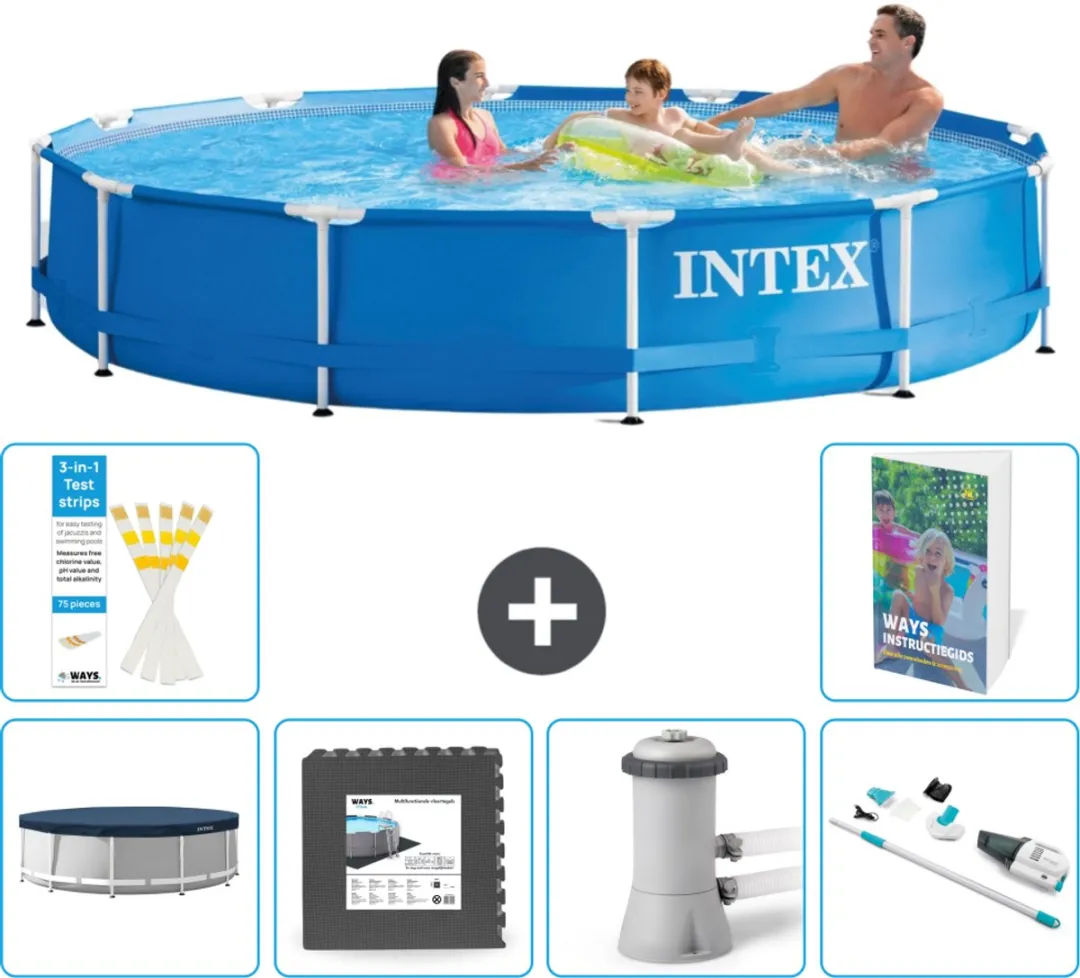 Intex 28210NP-Blauw Rond Frame Zwembad 366x76cm - Blauw - 7-delig