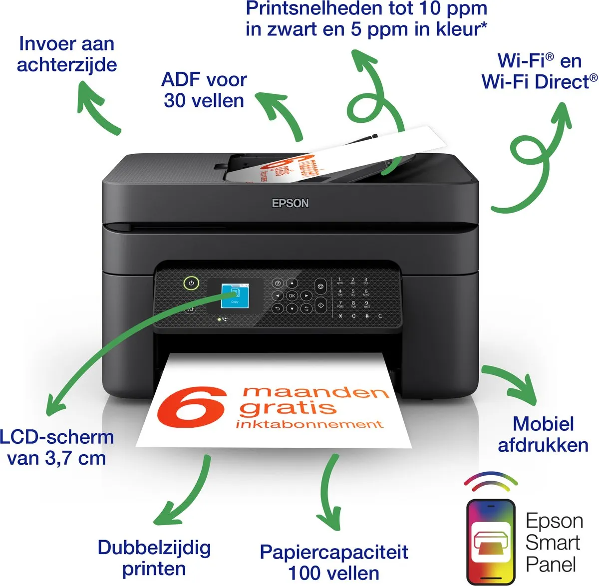 Epson Workforce WF-2930DWF All-In-One Printer - 150 Vel - 4 Kleuren - Zwart