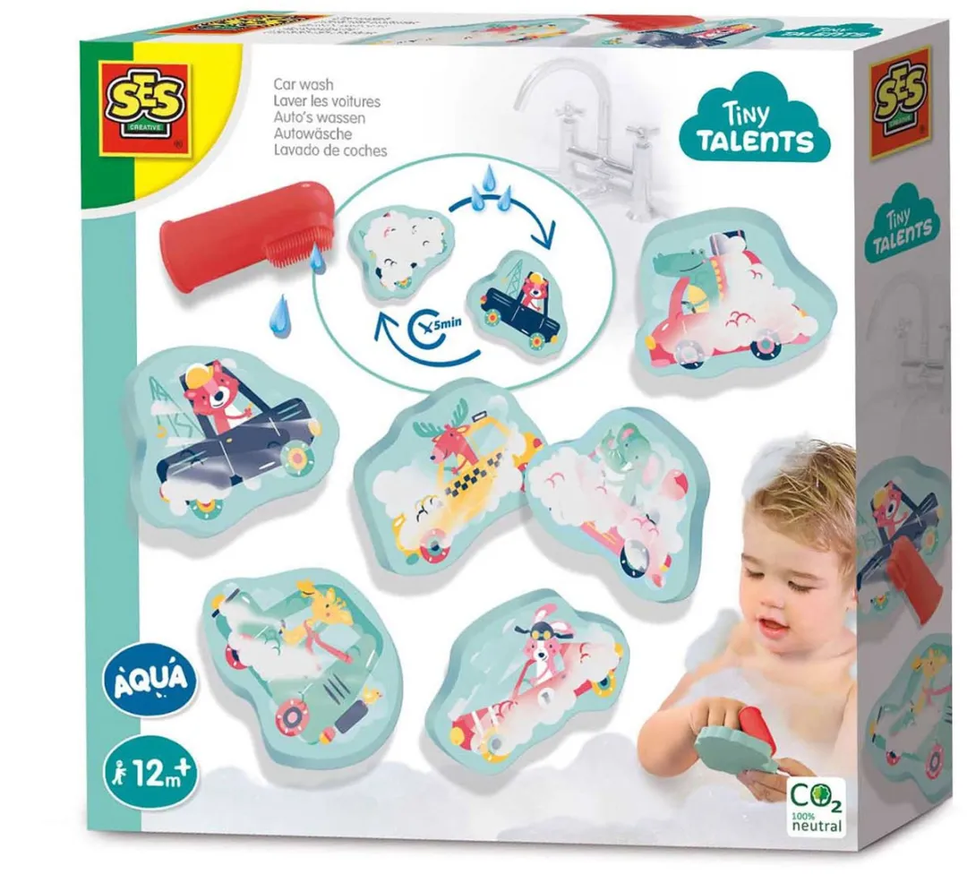 SES Creative Tiny Talents Badspeelgoed Auto's Wassen - 6 Auto's & Vingerborstel - 13099