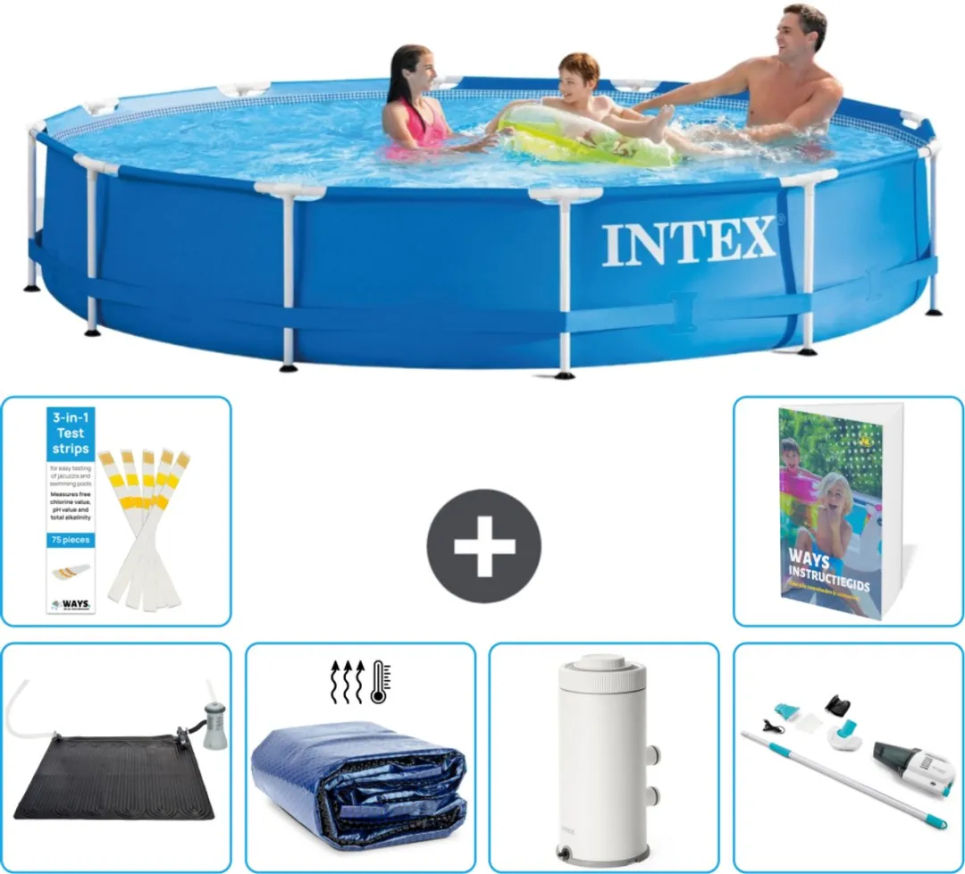 Intex 28210NP-Blauw Rond Frame Zwembad 366x76cm - Blauw - 7-delig