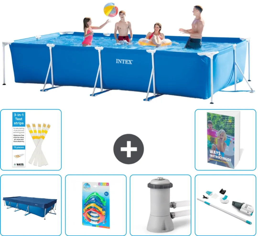 Intex Rechthoekig Frame Zwembad 450x220x84cm - Blauw - 7-delig