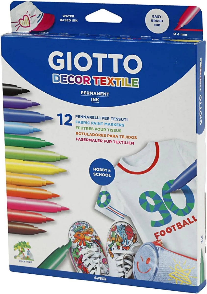 Creativ Company Giotto Decor Textielstift - 12 Stuks - Multicolor