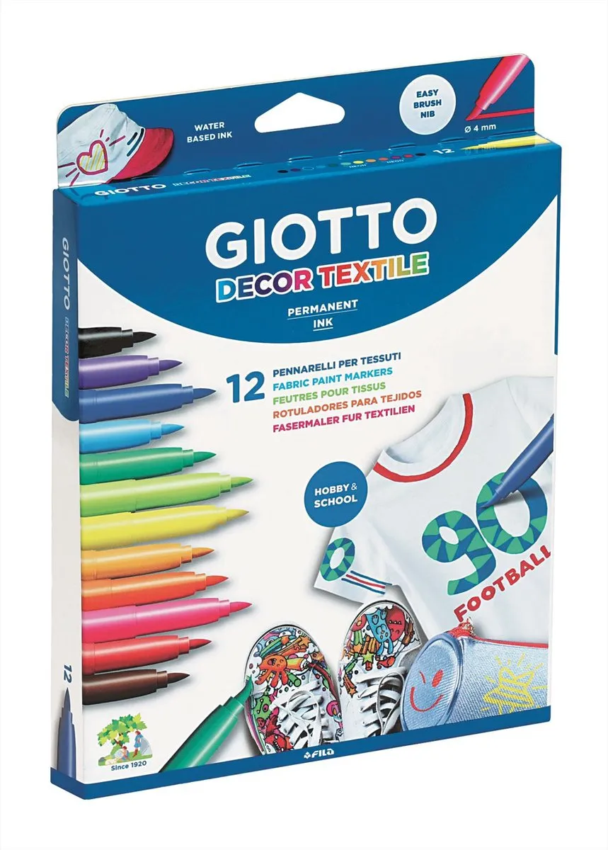 Creativ Company Giotto Decor Textielstift - 12 Stuks - Multicolor