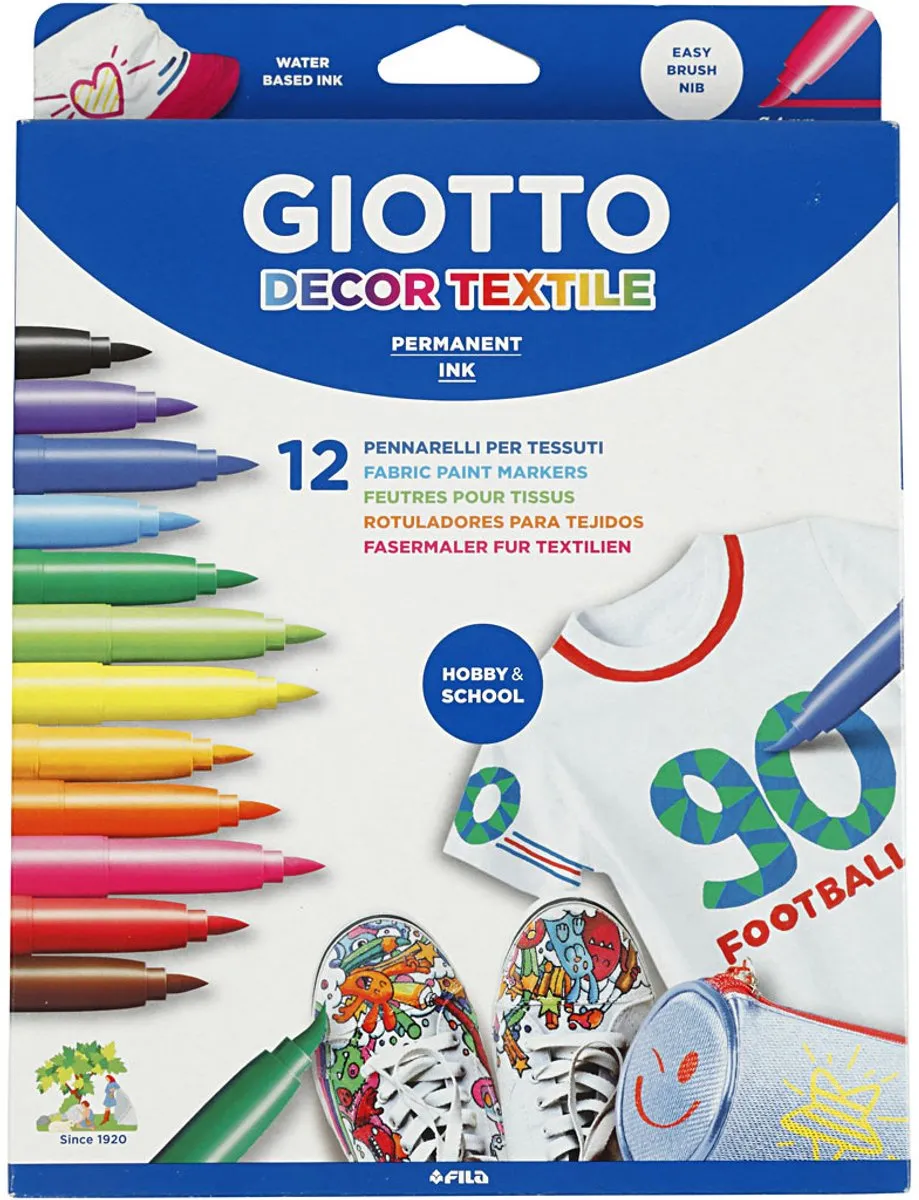 Creativ Company Giotto Decor Textielstift - 12 Stuks - Multicolor