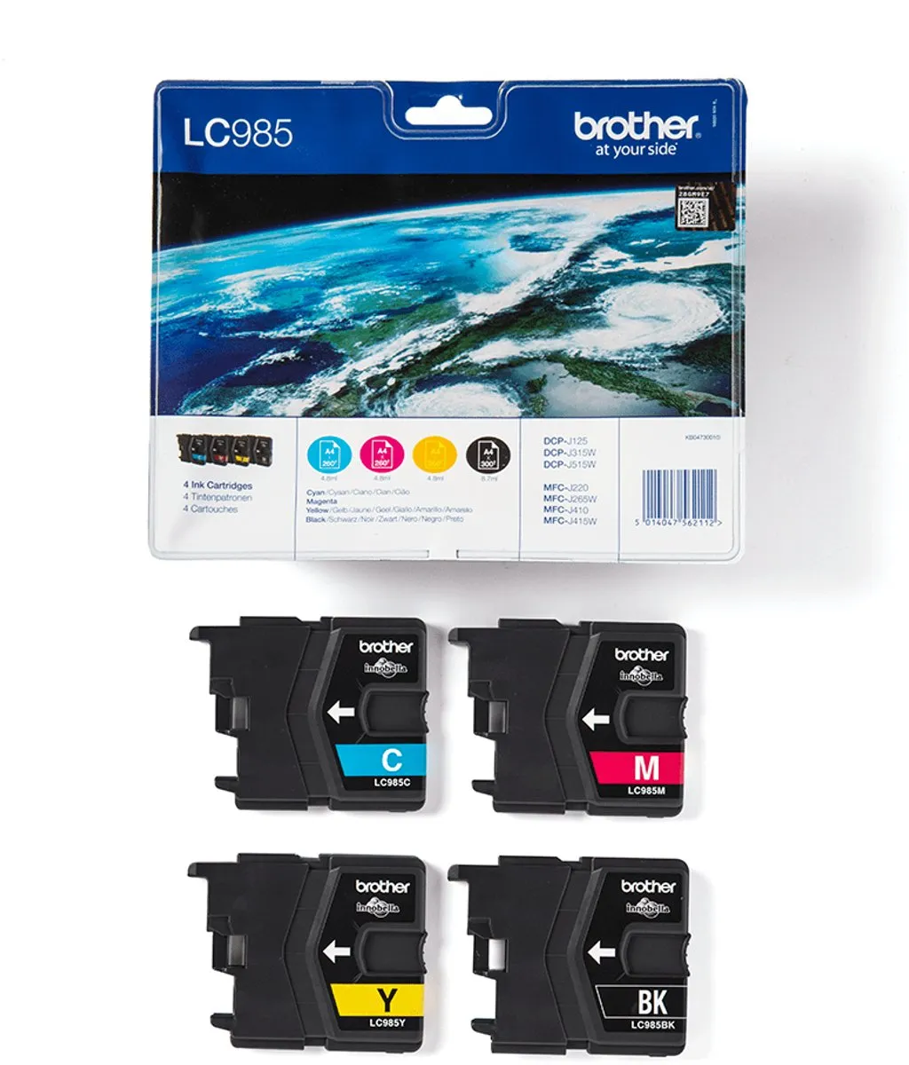 Brother LC-985BK Inktcartridges - 4 Stuks (Cyaan/Magenta/Geel/Zwart)