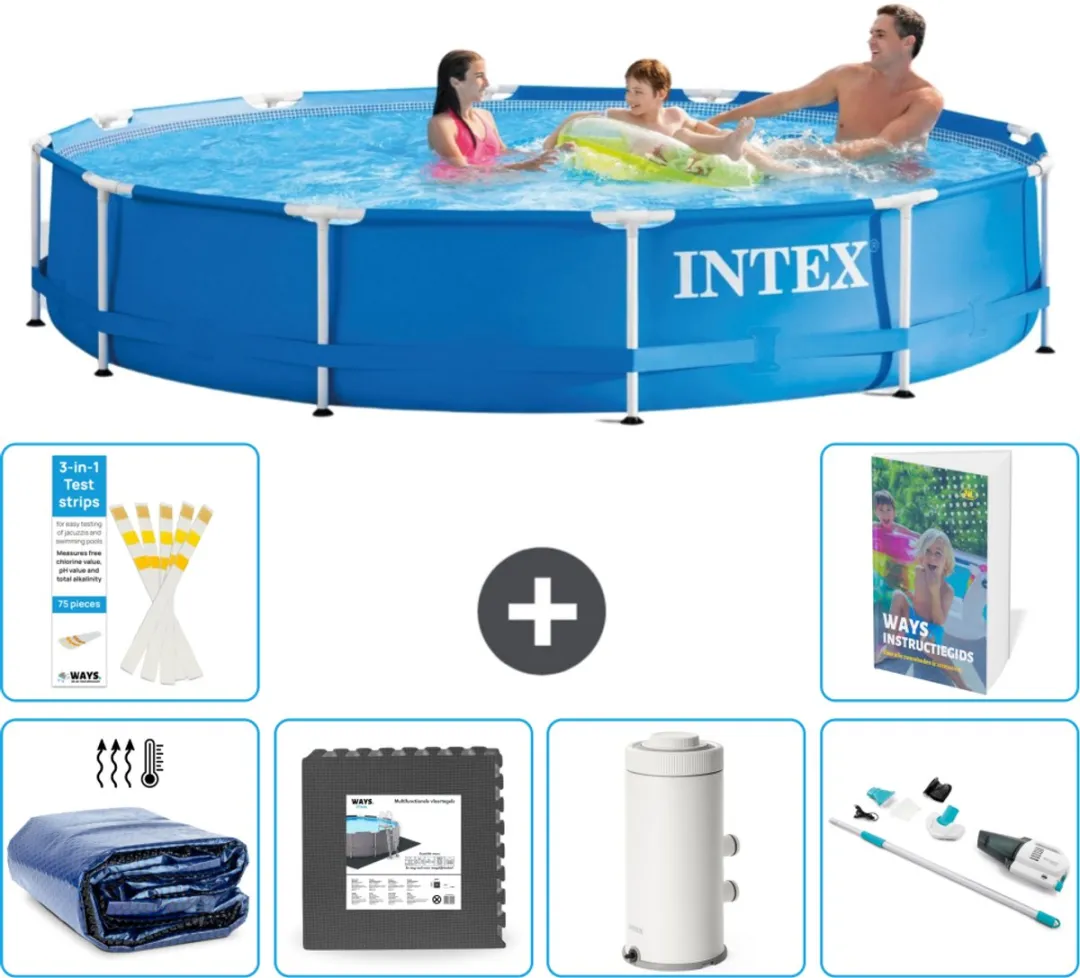 Intex 28210NP-Blauw Rond Frame Zwembad 366x76cm - Blauw - 7-delig