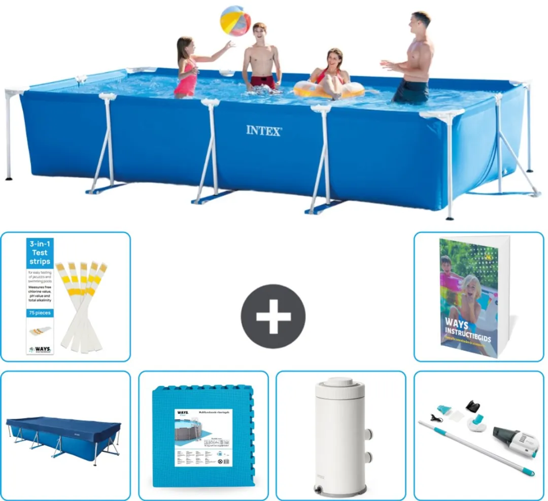 Intex Rechthoekig Frame Zwembad 450x220cm - Blauw - 7-delig