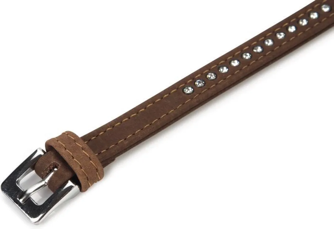 Beeztees Leren Halsband Buffalo Strass - Bruin XS 32cm