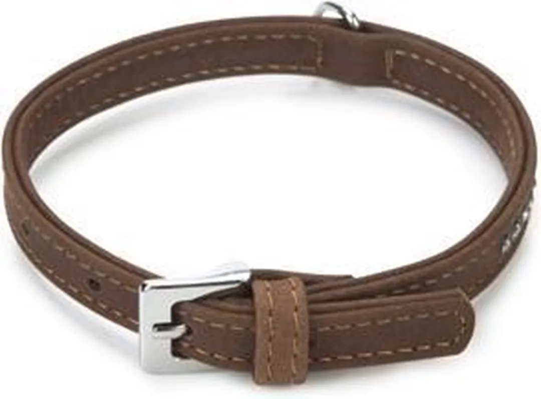 Beeztees Leren Halsband Buffalo Strass - Bruin XS 32cm