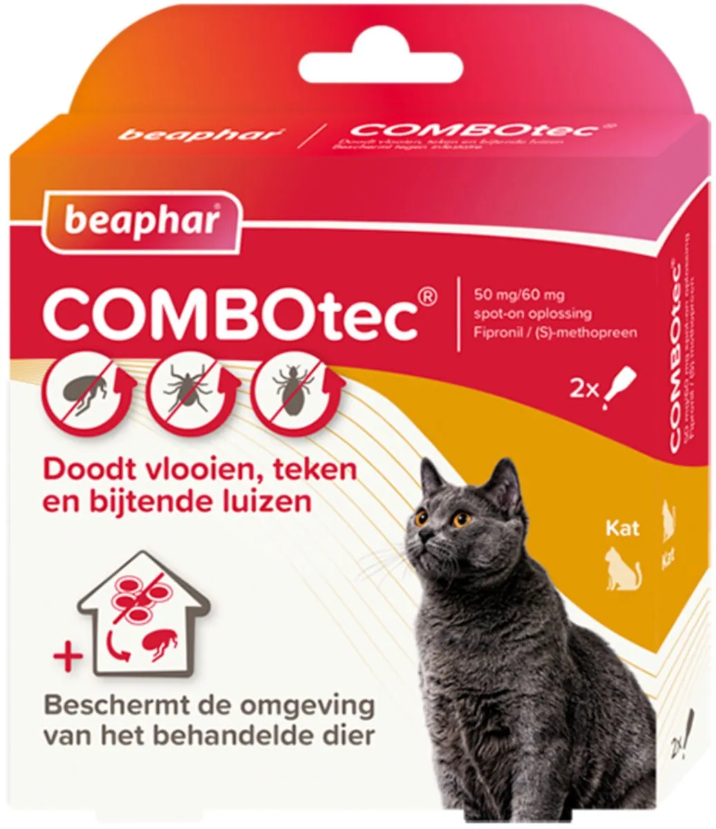 Beaphar Combotec Anti Vlooien Teken Druppels Kat/Fret - 2 Pipetten