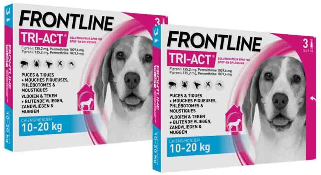 Frontline Tri-Act Anti Vlooien & Teken Druppels M - 2x3 Pipetten
