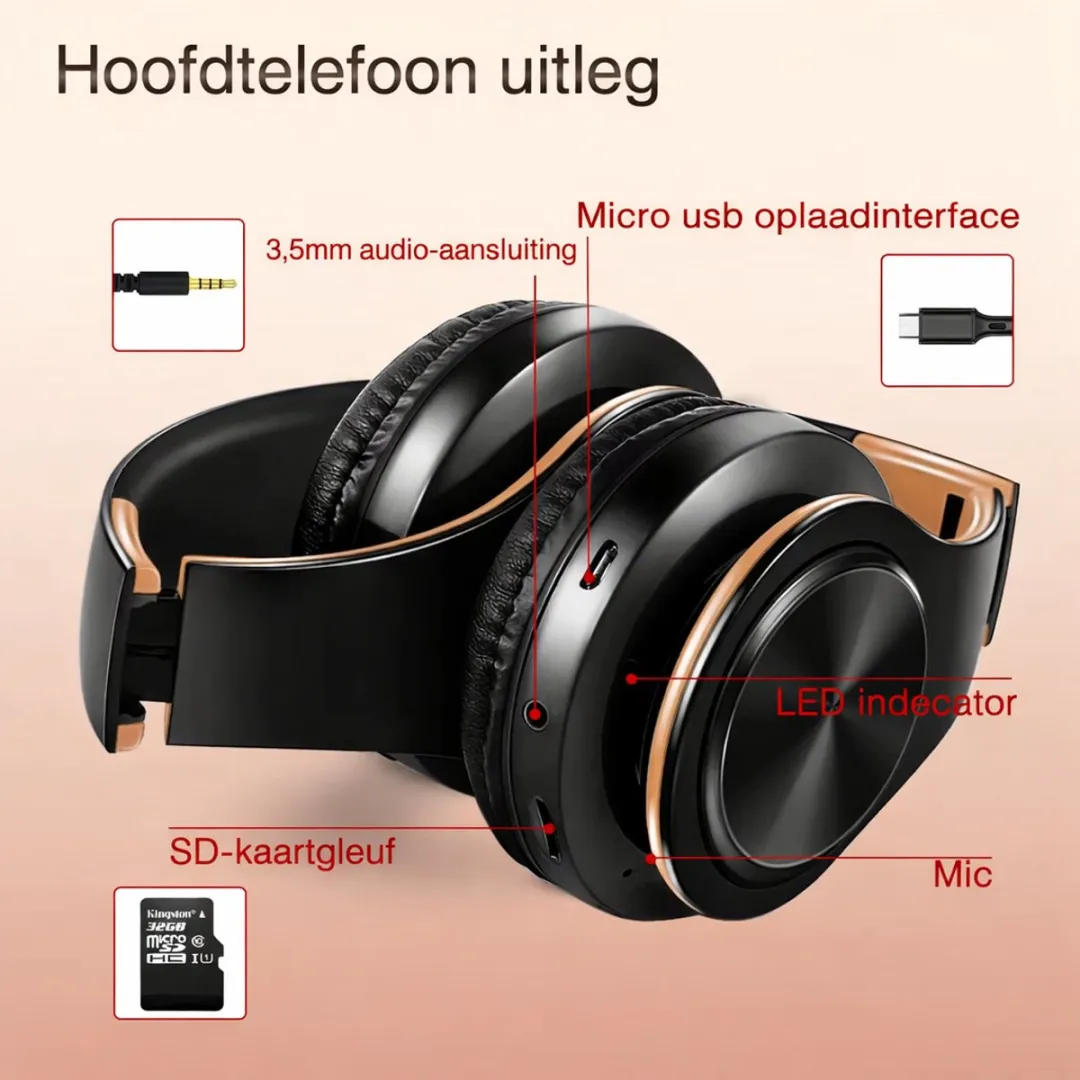 RedParrot Bluetooth 5.3 Koptelefoon - Goud