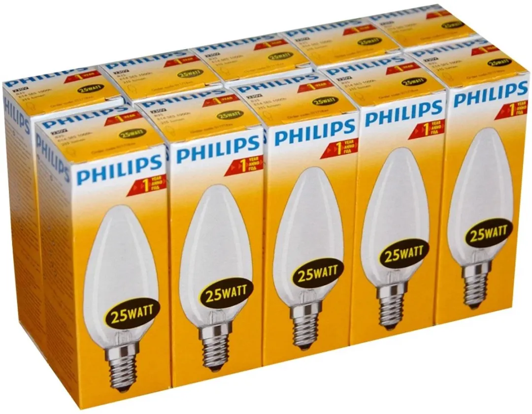 Philips Kaarslamp Mat E14 25W - 10 Stuks