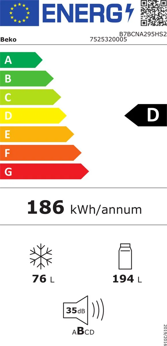 Beko B7BCNA295HS2 Inbouwkoelkast 270L - Wit