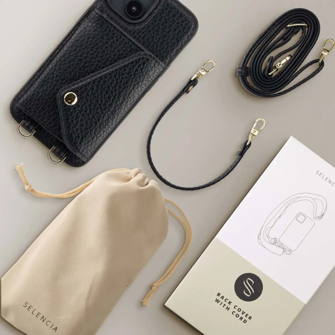 Selencia Hoesje iPhone 14 - Zwart - 3 Pasjes - afbeelding 6 van 6