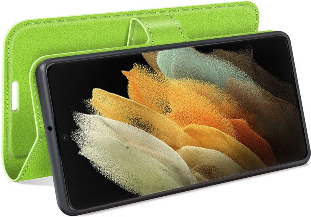 Just in Case Book Hoesje Samsung Galaxy S22 Ultra - Groen - 4 Pasjes