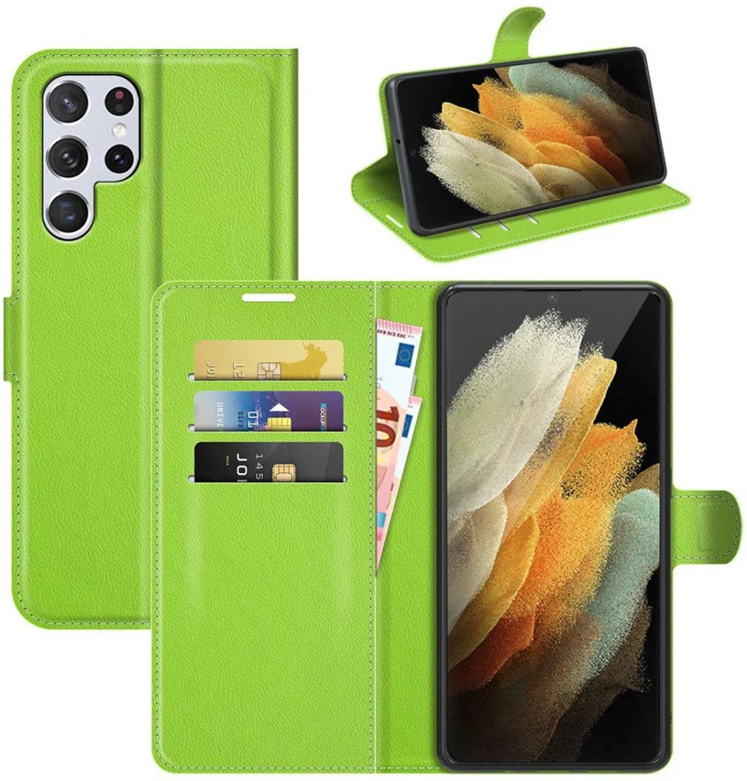 Just in Case Book Hoesje Samsung Galaxy S22 Ultra - Groen - 4 Pasjes