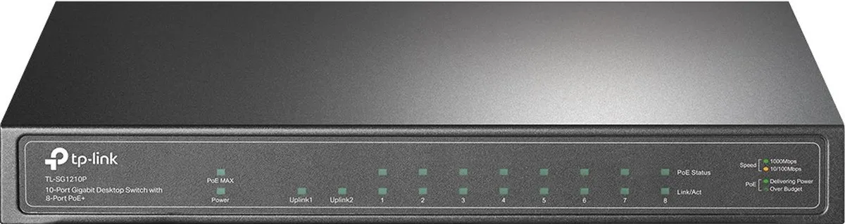 TP-Link TL-SG1210P V1 Netwerk Switch - 8x PoE 63W - 9x RJ45 1x SFP - Zwart