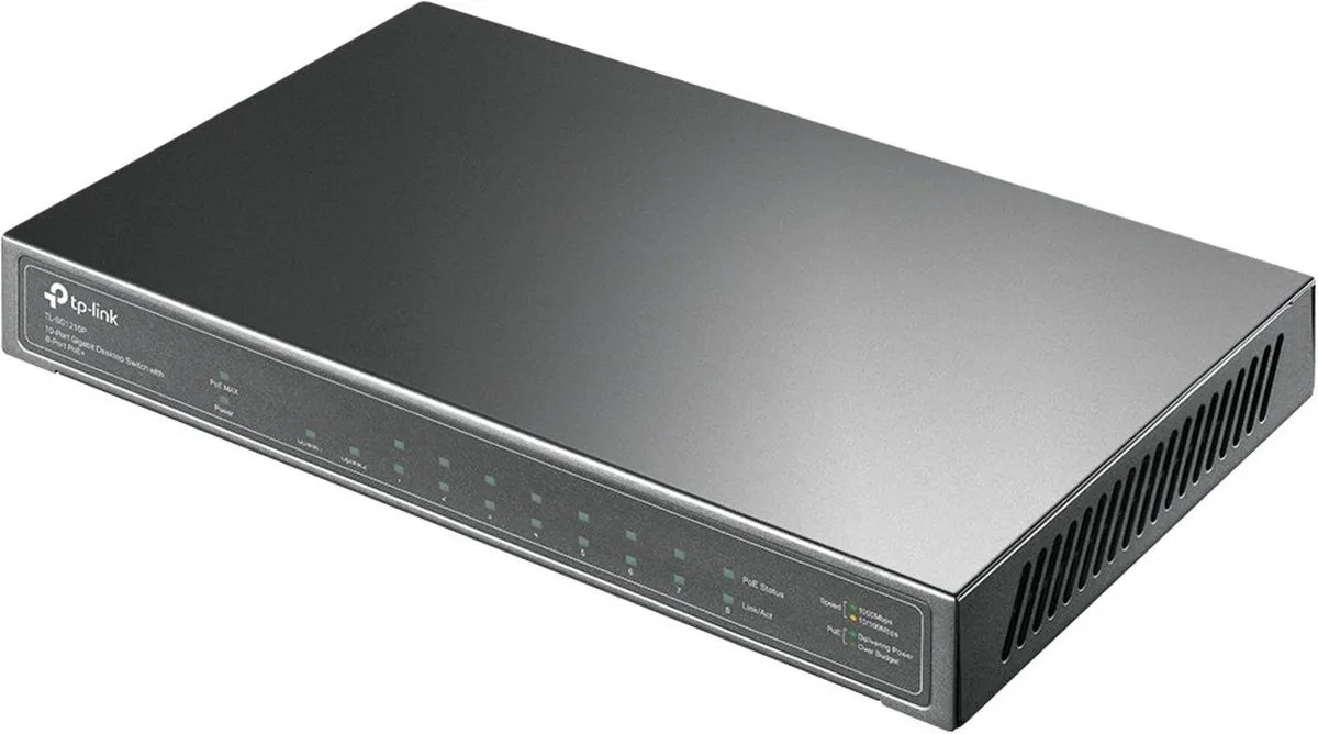 TP-Link TL-SG1210P V1 Netwerk Switch - 8x PoE 63W - 9x RJ45 1x SFP - Zwart