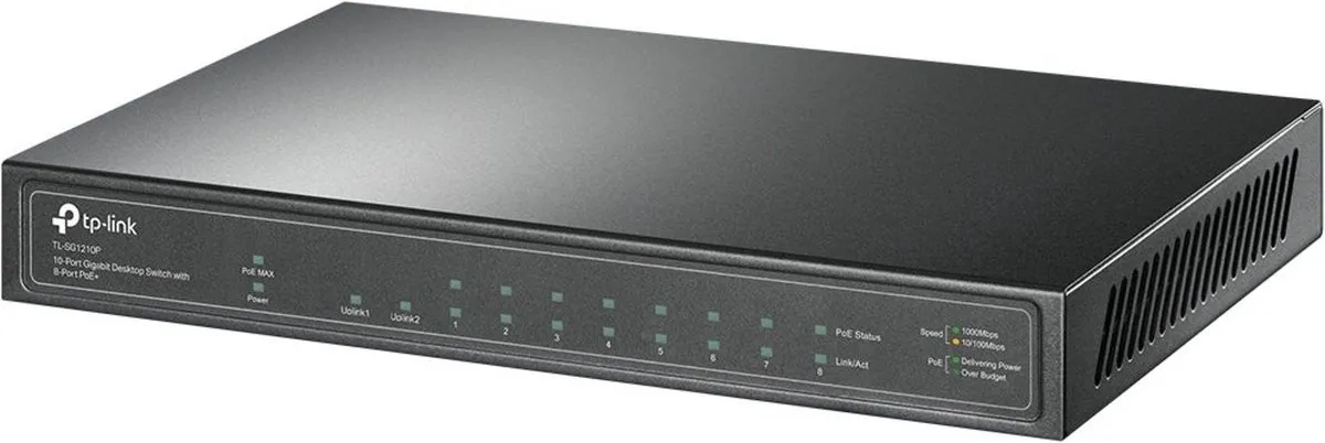 TP-Link TL-SG1210P V1 Netwerk Switch - 8x PoE 63W - 9x RJ45 1x SFP - Zwart