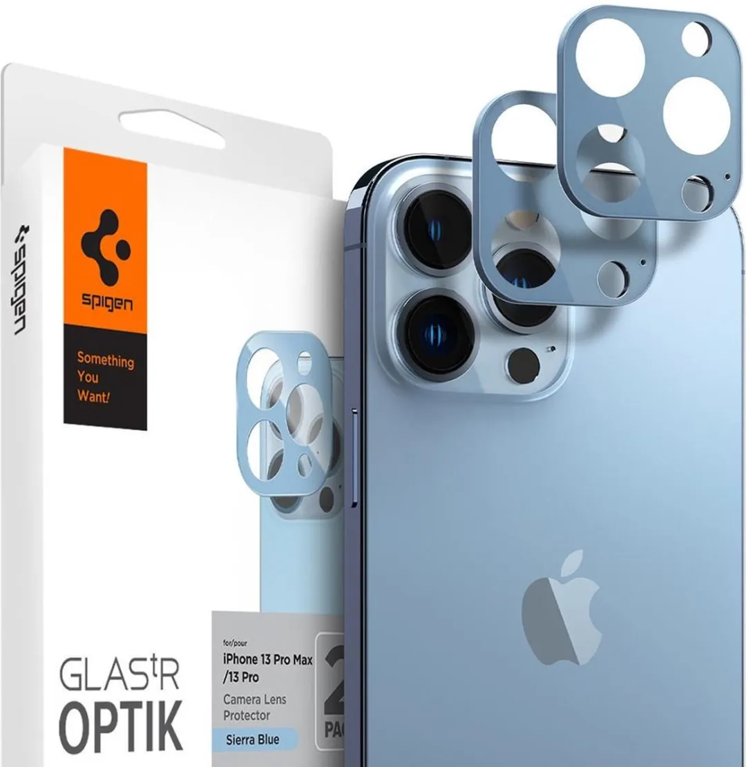 Spigen iPhone 13 Pro Max Camera Lens Glasbeschermer - Blauw - 2 Stuks - afbeelding 6 van 6