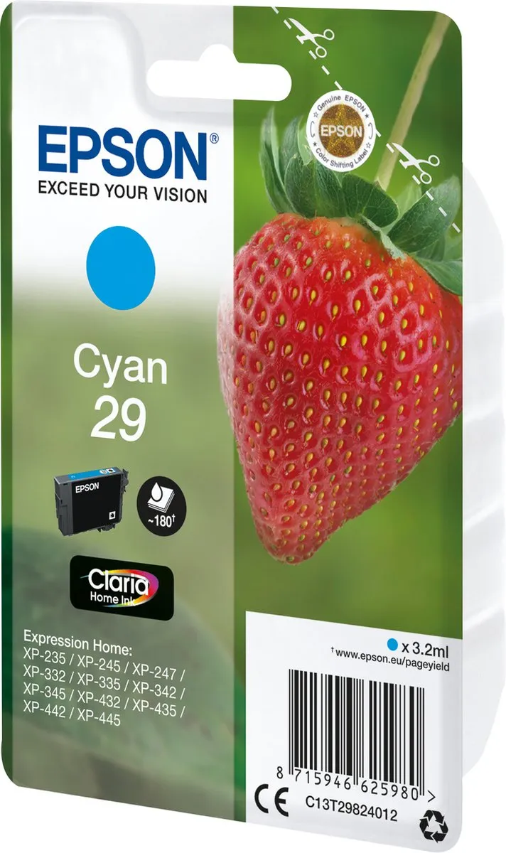 Epson C13T29824010 Inktcartridge - Cyaan - 180 Pag