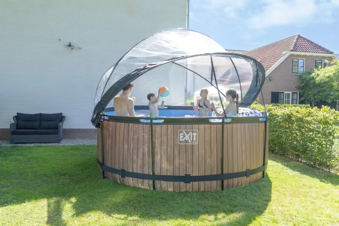 EXIT Wood Frame Zwembad 380cm - Bruin - met Zandfilterpomp & Overkapping