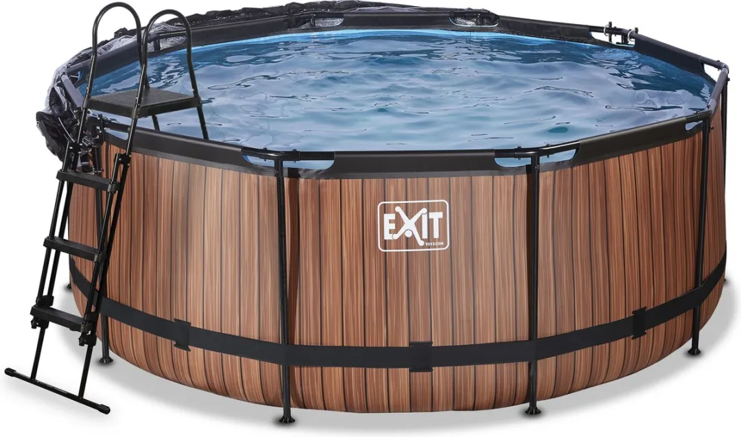 EXIT Wood Frame Zwembad 380cm - Bruin - met Zandfilterpomp & Overkapping