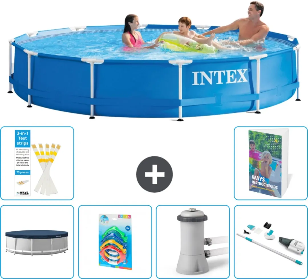 Intex 28210NP-Blauw Rond Frame Zwembad 366x76cm - Blauw - 7-delig
